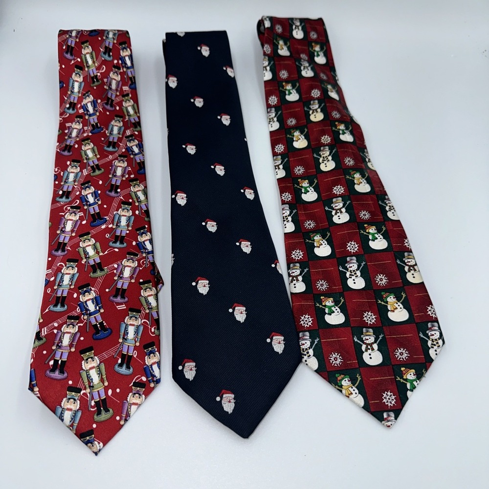 3 Holiday Christmas Nutcracker Snowman Santa Ties